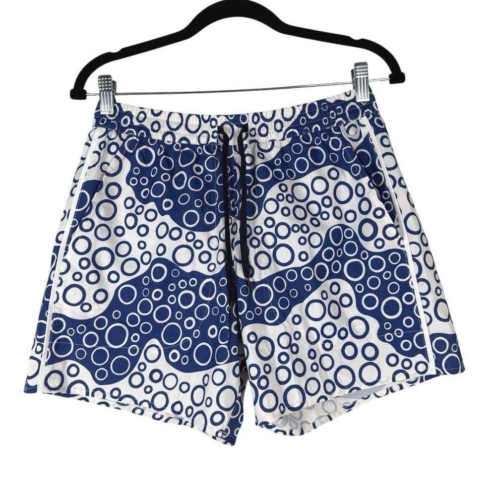 Outdoor Voices Mens S 5" Rec Short Polyester Blue White Bubble Print Athletic